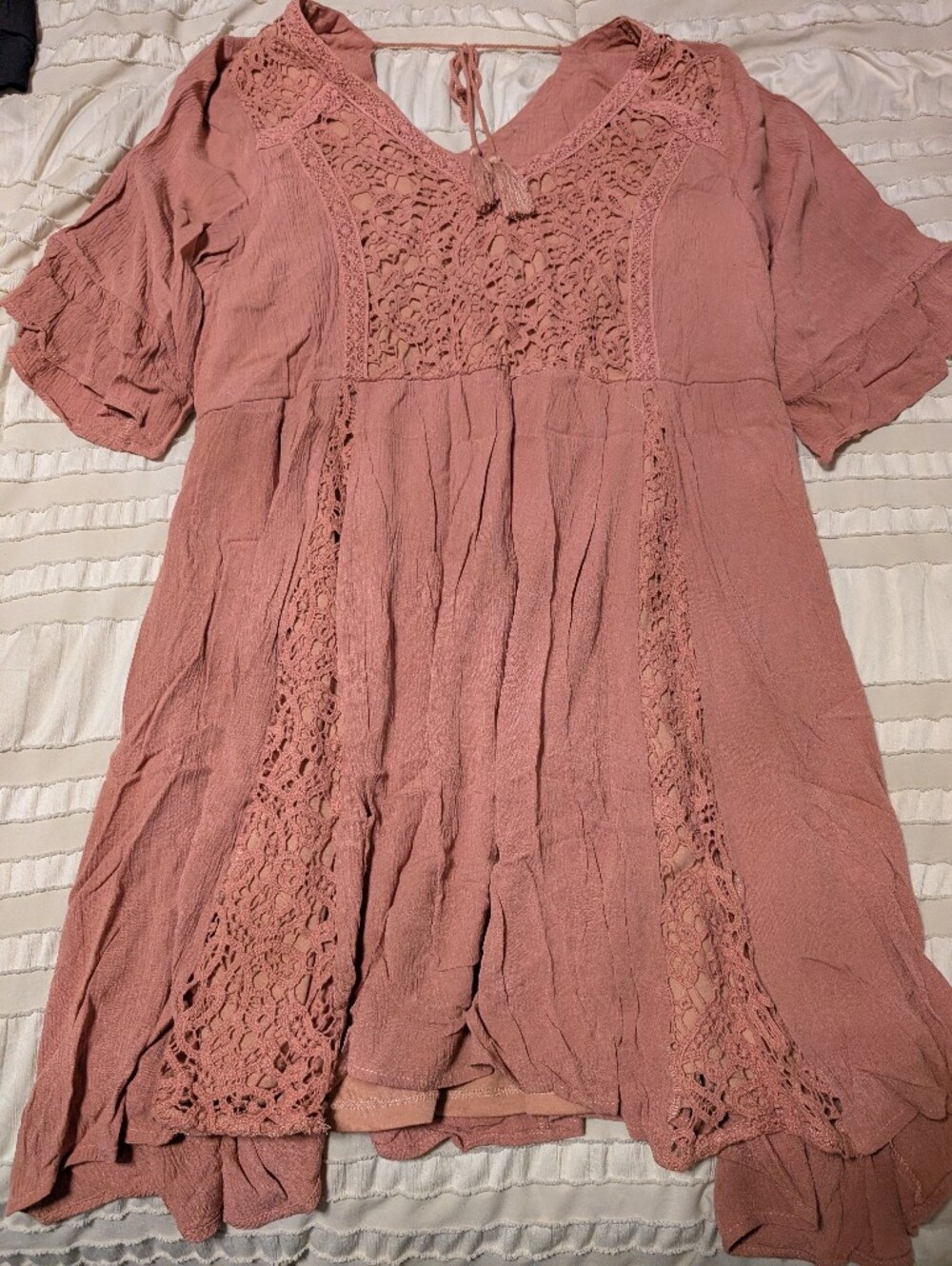 Maurices Dusty Rose Crochet Panel Dress